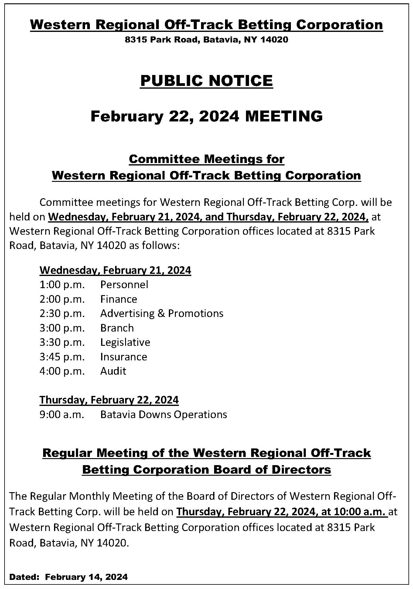 Committee Meeting Agendas - Western OTBWestern OTB